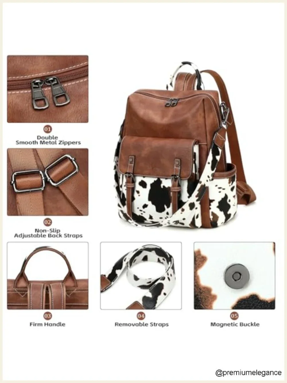 Faux Leather Backpack Purse for Women Large Capacity Work Travel Handbag
